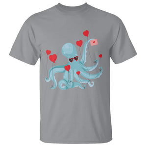 Valentine's Day T Shirt Octopus With Heart Balloons Cute Love Letter TS09 Sport Gray Printyourwear