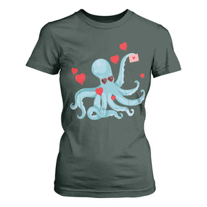 Valentine's Day T Shirt For Women Octopus With Heart Balloons Cute Love Letter TS09 Dark Forest Green Print Your Wear