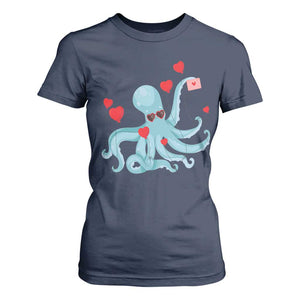 Valentine's Day T Shirt For Women Octopus With Heart Balloons Cute Love Letter TS09 Navy Print Your Wear