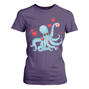 Valentine's Day T Shirt For Women Octopus With Heart Balloons Cute Love Letter TS09 Purple Print Your Wear