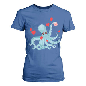 Valentine's Day T Shirt For Women Octopus With Heart Balloons Cute Love Letter TS09 Royal Blue Print Your Wear