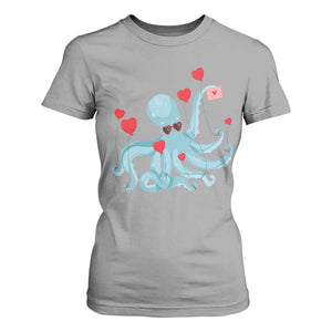 Valentine's Day T Shirt For Women Octopus With Heart Balloons Cute Love Letter TS09 Sport Gray Print Your Wear