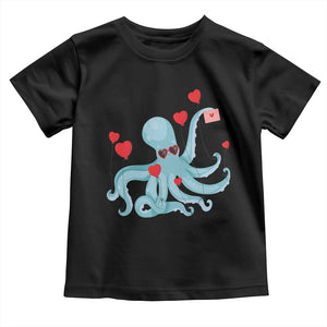 Valentine's Day Toddler T Shirt Octopus With Heart Balloons Cute Love Letter TS09 Black Print Your Wear