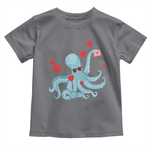 Valentine's Day Toddler T Shirt Octopus With Heart Balloons Cute Love Letter TS09 Charcoal Print Your Wear