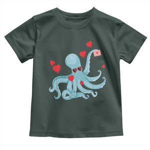 Valentine's Day Toddler T Shirt Octopus With Heart Balloons Cute Love Letter TS09 Dark Forest Green Print Your Wear