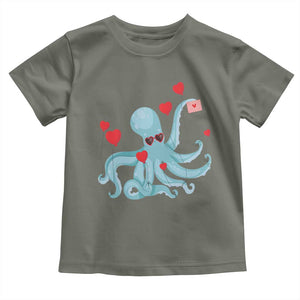 Valentine's Day Toddler T Shirt Octopus With Heart Balloons Cute Love Letter TS09 Military Green Print Your Wear