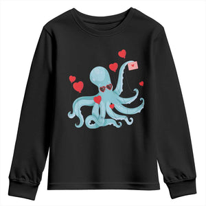 Valentine's Day Youth Sweatshirt Octopus With Heart Balloons Cute Love Letter TS09 Black Print Your Wear