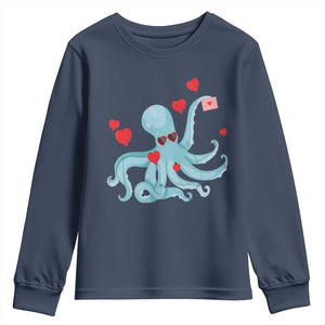 Valentine's Day Youth Sweatshirt Octopus With Heart Balloons Cute Love Letter TS09 Navy Print Your Wear