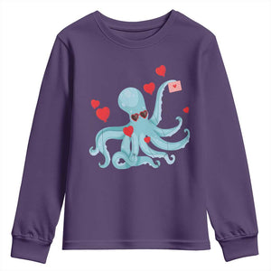 Valentine's Day Youth Sweatshirt Octopus With Heart Balloons Cute Love Letter TS09 Purple Print Your Wear