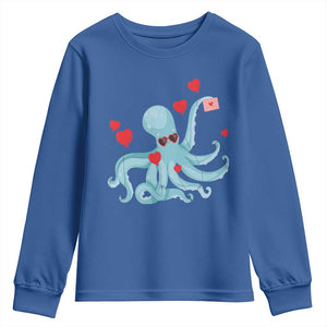 Valentine's Day Youth Sweatshirt Octopus With Heart Balloons Cute Love Letter TS09 Royal Blue Print Your Wear