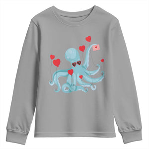 Valentine's Day Youth Sweatshirt Octopus With Heart Balloons Cute Love Letter TS09 Sport Gray Print Your Wear