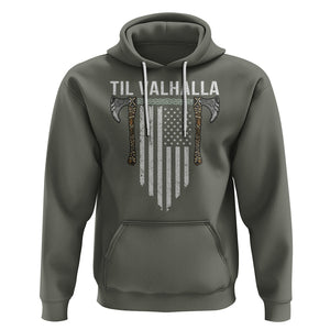 Viking Hoodie Til Valhalla American Axe Flag Norse Mythology TS09 Military Green Printyourwear