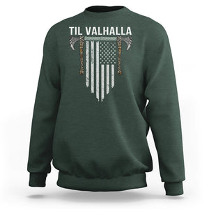 Viking Sweatshirt Til Valhalla American Axe Flag Norse Mythology TS09 Dark Forest Green Printyourwear