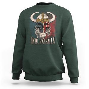 Viking Sweatshirt Until Valhalla US Flag Vintage Mythology TS09 Dark Forest Green Printyourwear