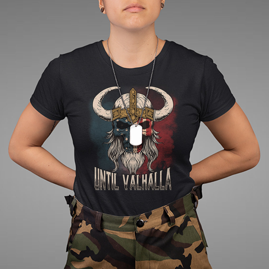 Viking T Shirt Until Valhalla US Flag Vintage Mythology TS09 Black Printyourwear