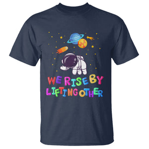 We Rise By Lifting Other Outer Space Astronaut Planet Balloon Motivational Quote T Shirt TS09 Navy Printyourwear