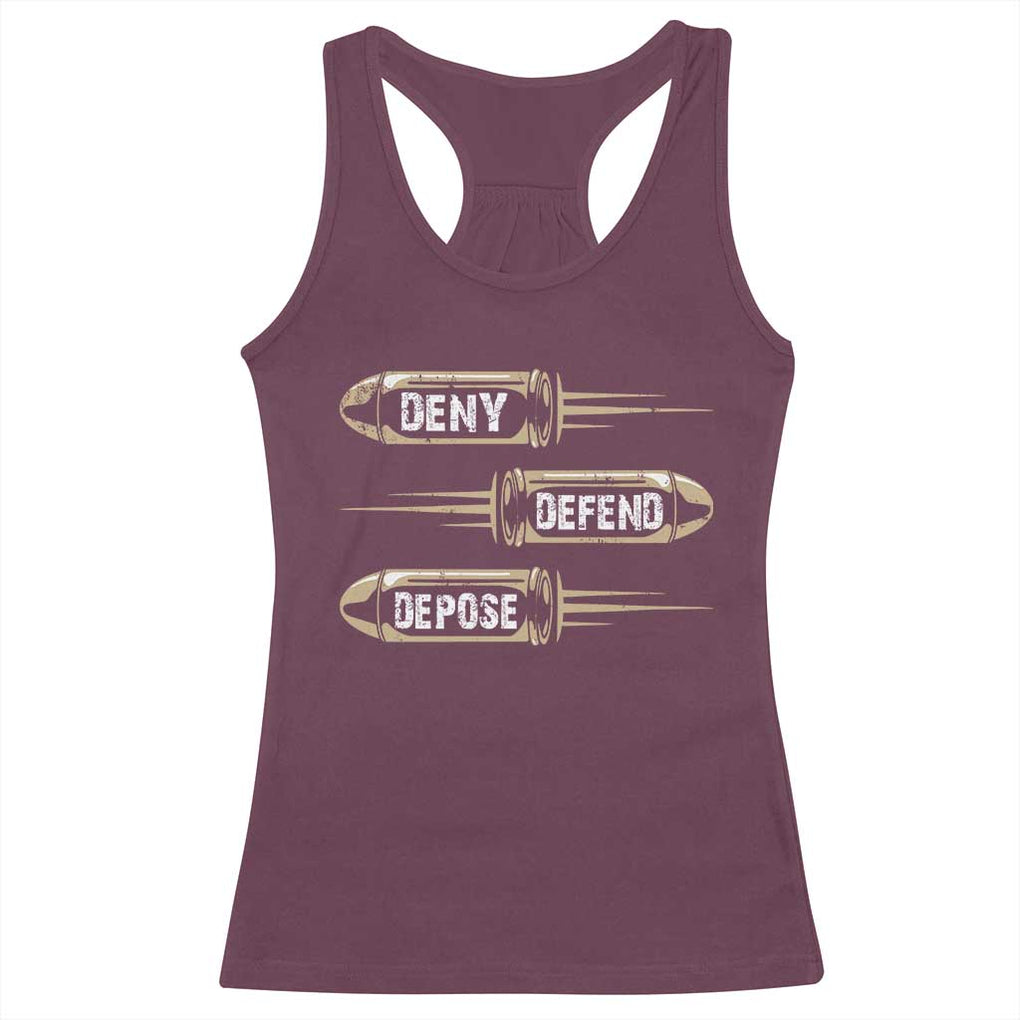 Bullet Deny Defend Depose Racerback Tank Top TS09 Maroon Print Your Wear