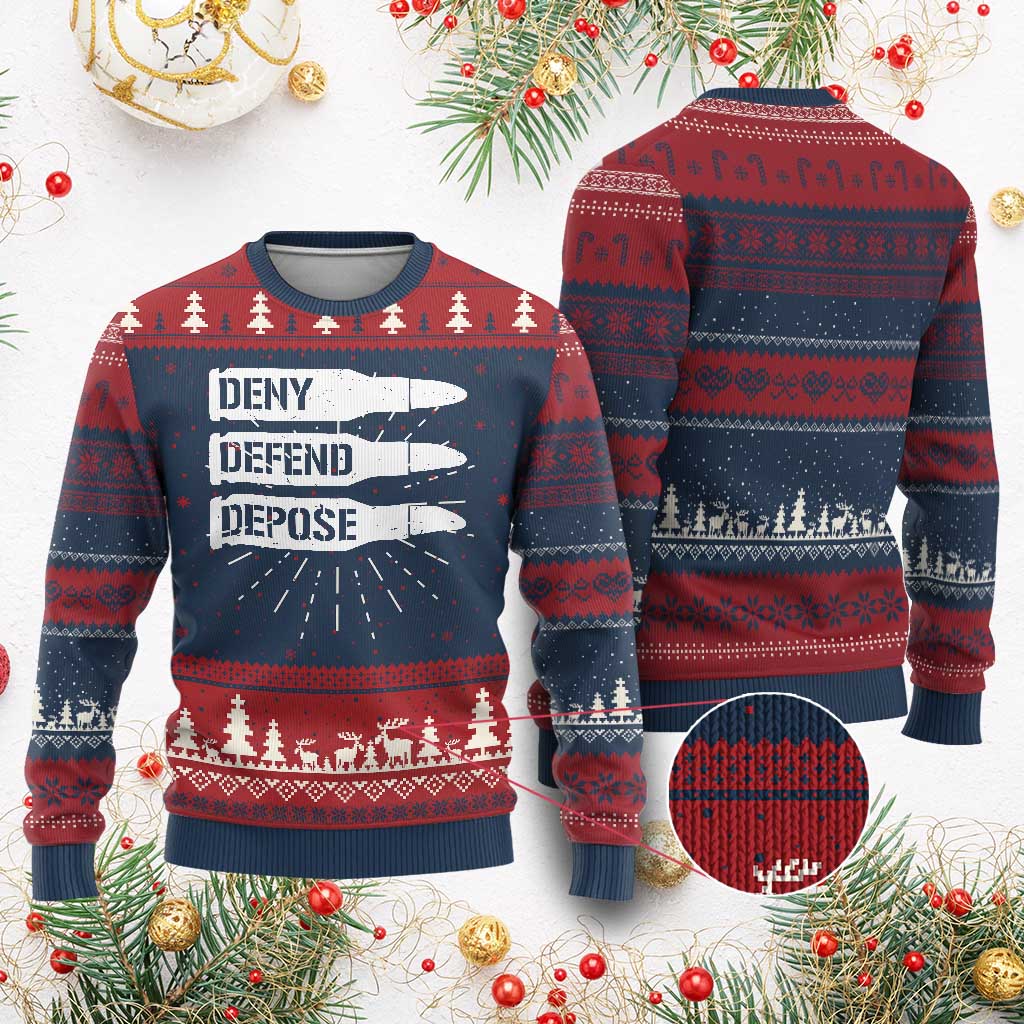 Deny Defend Depose Bullet Ugly Christmas Sweater TS09 Burgundy Print Your Wear