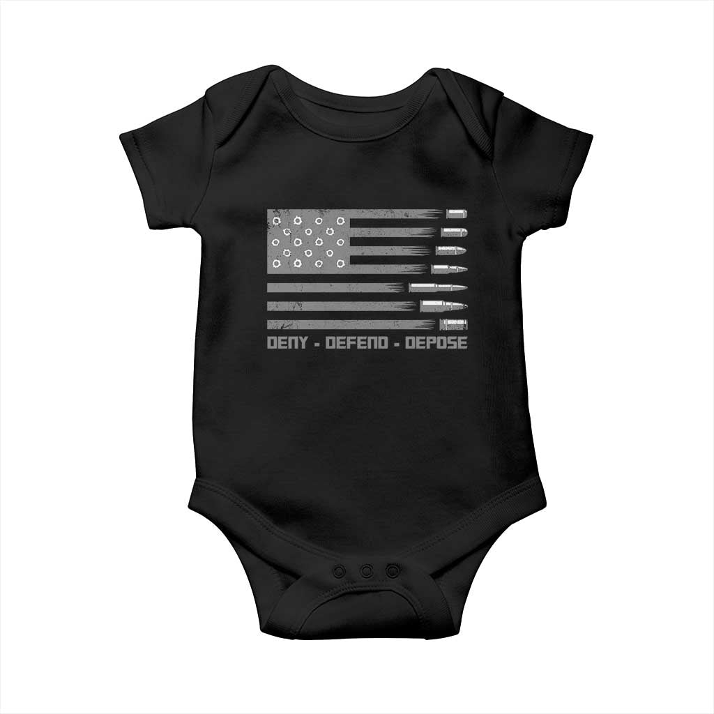 Deny Defend Depose Baby Onesie Bullet America Flag TS09 Black Print Your Wear