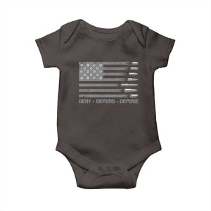 Deny Defend Depose Baby Onesie Bullet America Flag TS09 Dark Chocolate Print Your Wear