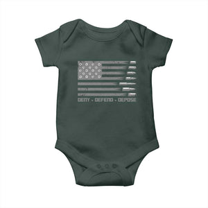 Deny Defend Depose Baby Onesie Bullet America Flag TS09 Dark Forest Green Print Your Wear