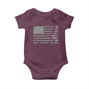 Deny Defend Depose Baby Onesie Bullet America Flag TS09 Maroon Print Your Wear