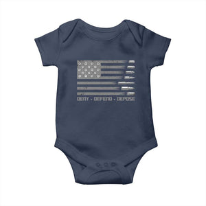 Deny Defend Depose Baby Onesie Bullet America Flag TS09 Navy Print Your Wear