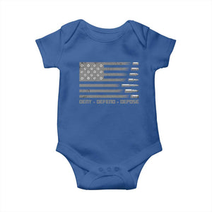 Deny Defend Depose Baby Onesie Bullet America Flag TS09 Royal Blue Print Your Wear