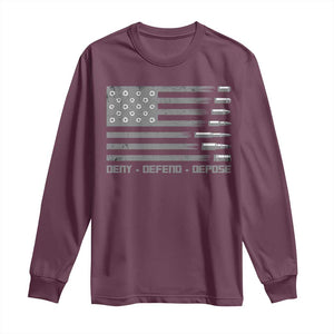 Deny Defend Depose Long Sleeve Shirt Bullet America Flag TS09 Maroon Print Your Wear
