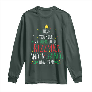 Funny Xmas Long Sleeve Shirt Have Yourself A Sigma Little Rizzmas And A Skibidi New Year TS09 Dark Forest Green Print Your Wear