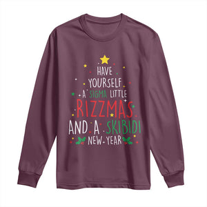 Funny Xmas Long Sleeve Shirt Have Yourself A Sigma Little Rizzmas And A Skibidi New Year TS09 Maroon Print Your Wear