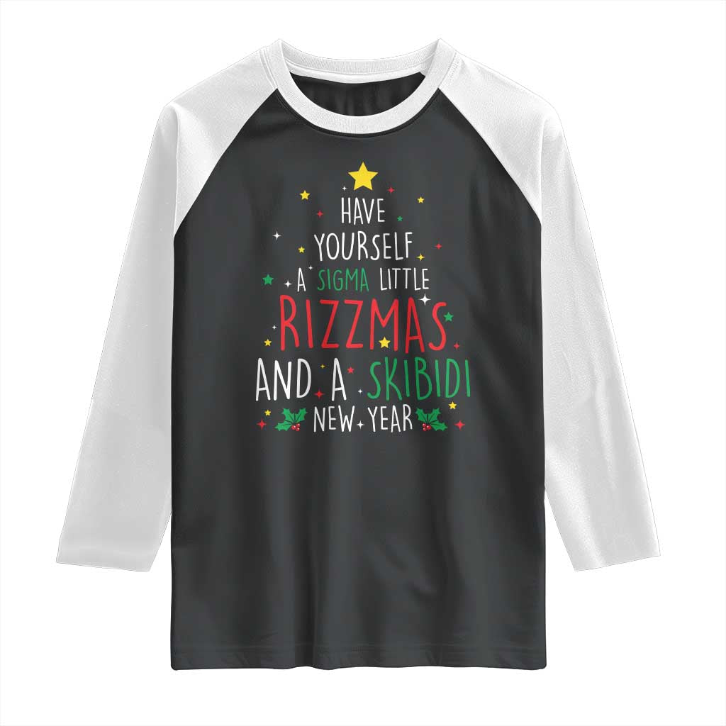 Funny Xmas Raglan Shirt Have Yourself A Sigma Little Rizzmas And A Skibidi New Year TS09 Black White Print Your Wear