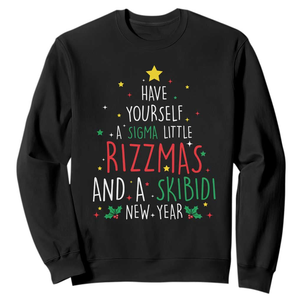 Funny Xmas Sweatshirt Have Yourself A Sigma Little Rizzmas And A Skibidi New Year TS09 Black Print Your Wear