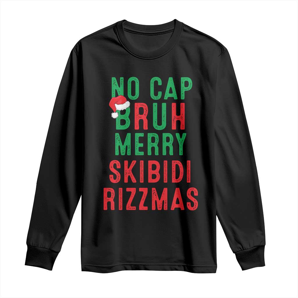 Funny Xmas Long Sleeve Shirt No Cap BRUH Merry Skibidi Rizzmas TS09 Black Print Your Wear