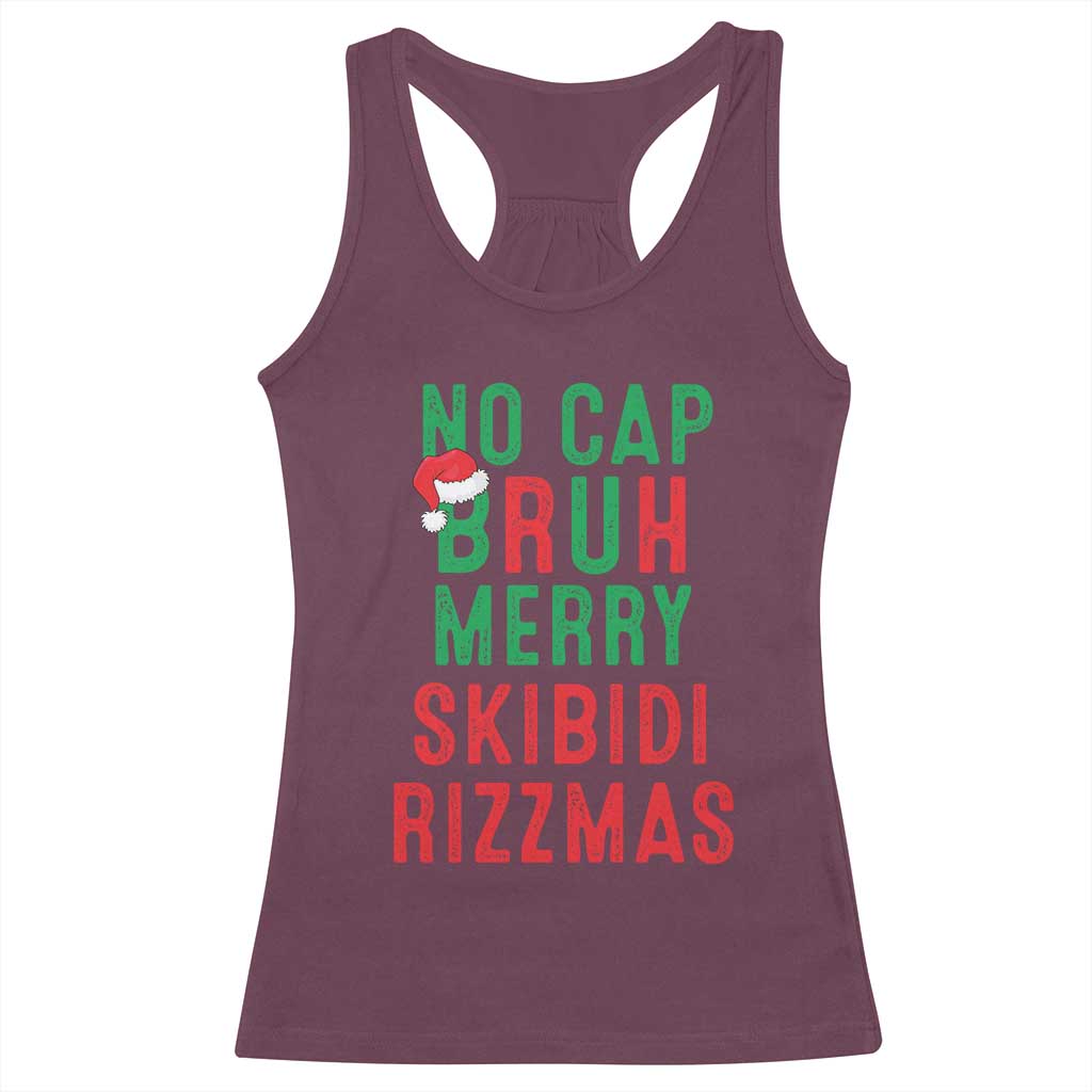 Funny Xmas Racerback Tank Top No Cap BRUH Merry Skibidi Rizzmas TS09 Maroon Print Your Wear