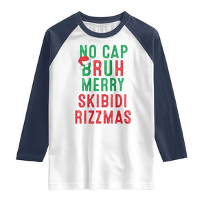 Funny Xmas Raglan Shirt No Cap BRUH Merry Skibidi Rizzmas TS09 White Navy Print Your Wear
