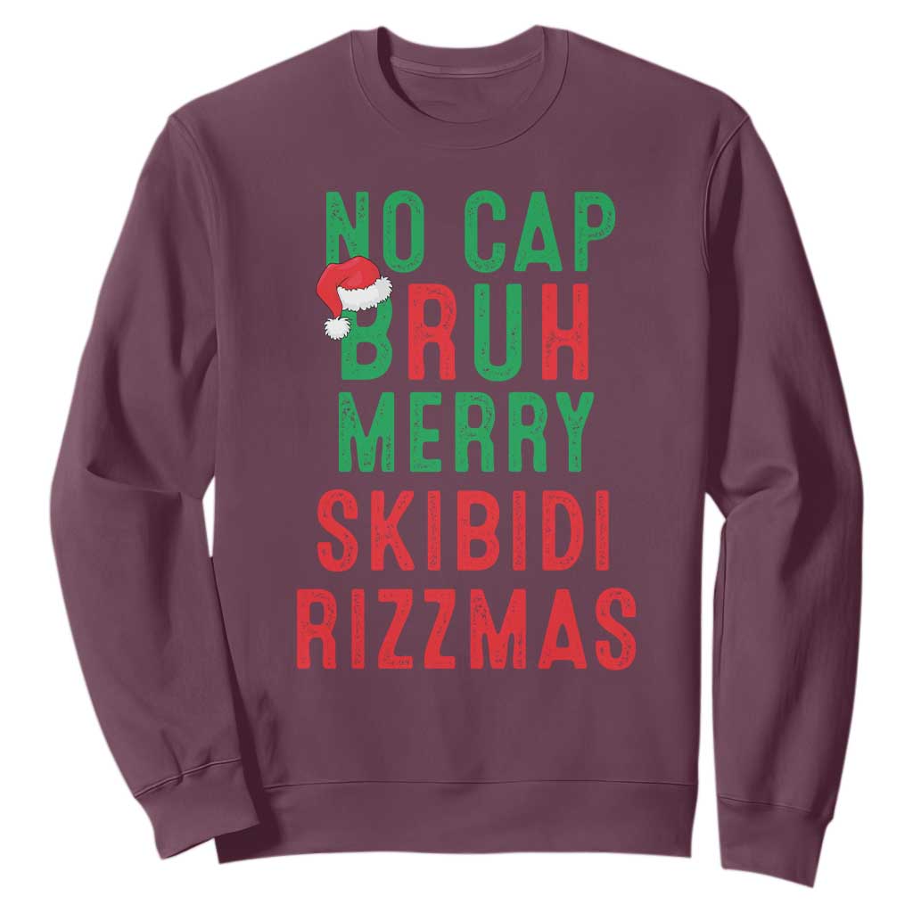 Funny Xmas Sweatshirt No Cap BRUH Merry Skibidi Rizzmas TS09 Maroon Print Your Wear
