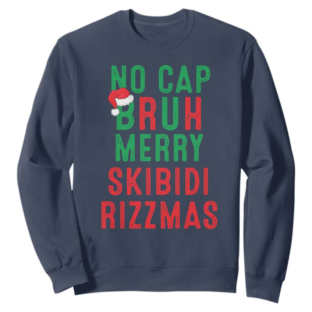 Funny Xmas Sweatshirt No Cap BRUH Merry Skibidi Rizzmas TS09 Navy Print Your Wear