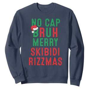 Funny Xmas Sweatshirt No Cap BRUH Merry Skibidi Rizzmas TS09 Navy Print Your Wear