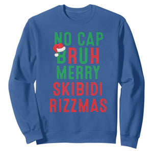 Funny Xmas Sweatshirt No Cap BRUH Merry Skibidi Rizzmas TS09 Royal Blue Print Your Wear