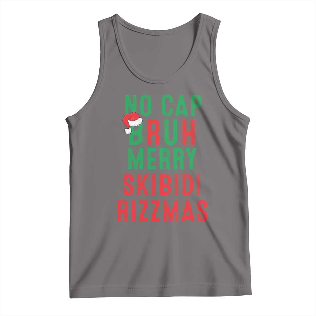 Funny Xmas Tank Top No Cap BRUH Merry Skibidi Rizzmas TS09 Deep Heather Print Your Wear