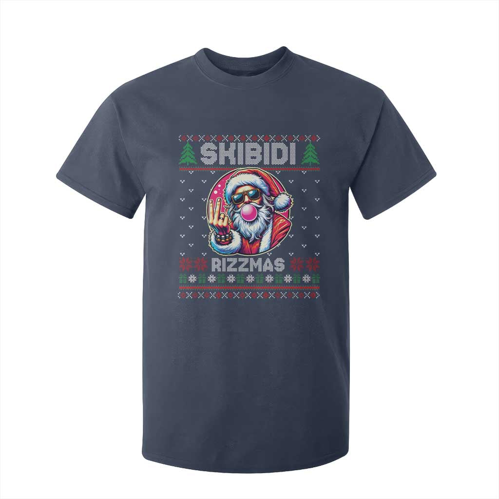Funny Xmas T Shirt For Kid Skibidi Rizzmas Santa Bubble Gum TS09 Navy Print Your Wear