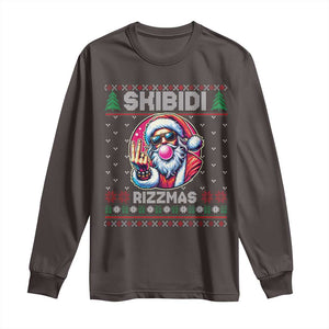 Funny Xmas Long Sleeve Shirt Skibidi Rizzmas Santa Bubble Gum TS09 Dark Chocolate Print Your Wear