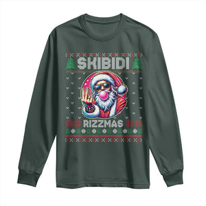 Funny Xmas Long Sleeve Shirt Skibidi Rizzmas Santa Bubble Gum TS09 Dark Forest Green Print Your Wear