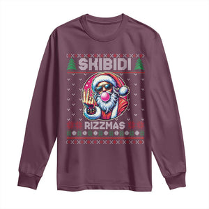 Funny Xmas Long Sleeve Shirt Skibidi Rizzmas Santa Bubble Gum TS09 Maroon Print Your Wear