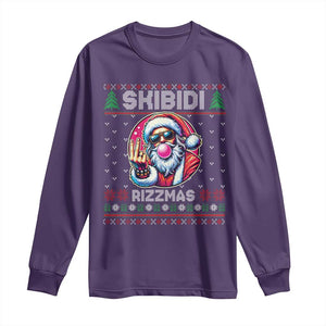 Funny Xmas Long Sleeve Shirt Skibidi Rizzmas Santa Bubble Gum TS09 Purple Print Your Wear