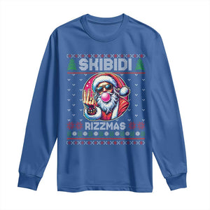 Funny Xmas Long Sleeve Shirt Skibidi Rizzmas Santa Bubble Gum TS09 Royal Blue Print Your Wear