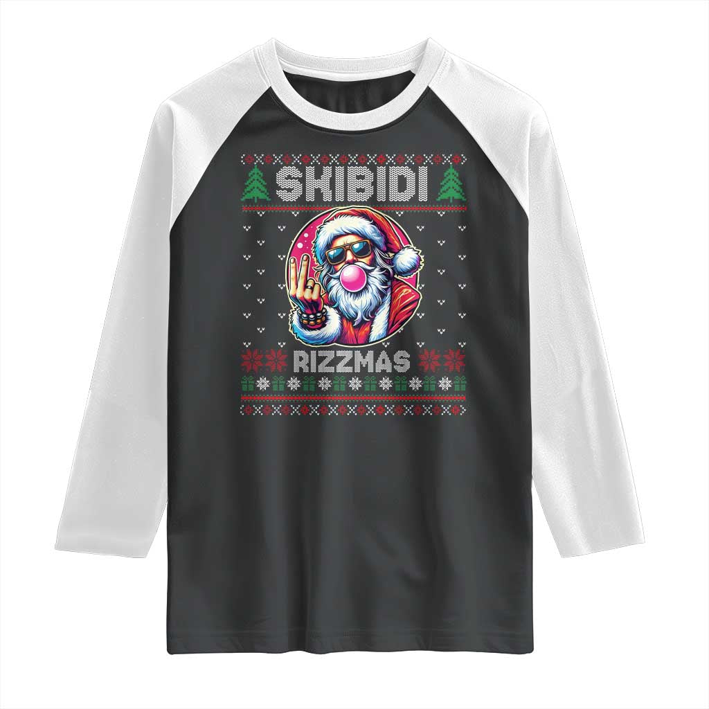 Funny Xmas Raglan Shirt Skibidi Rizzmas Santa Bubble Gum TS09 Black White Print Your Wear