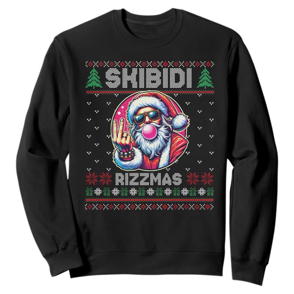 Funny Xmas Sweatshirt Skibidi Rizzmas Santa Bubble Gum TS09 Black Print Your Wear