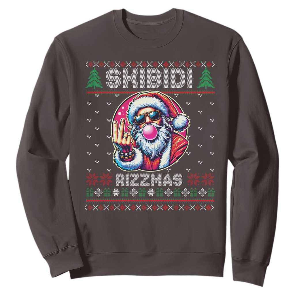 Funny Xmas Sweatshirt Skibidi Rizzmas Santa Bubble Gum TS09 Dark Chocolate Print Your Wear